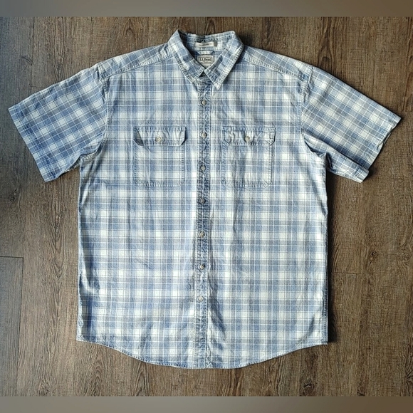 LL Bean Button Down Men's Blue Plaid Flannel Shirt Short Sleeve XL-TALL Casual - Picture 1 of 13